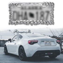 UpAuto 2PCS Skull Car License Plate Frame American Standard License Plate Holder, Car License Plate Covers with Screws & Tools (Skeleton, 12.65 * 6.5 * 3.85)