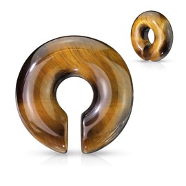 Pierced Owl Tiger Eye Stone Round Hoop Plug Earrings, Sold As Pair (12mm (1/2"))
