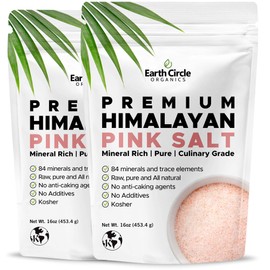 Earth Circle Premium Himalayan Unrefined Pink Fine Grain Salt, Pure Culinary Grade - Kosher, Nutrient and Mineral Dense, 1 Pound (Pack of 2)