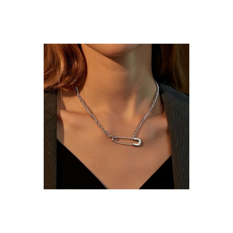 Romlibr Safety Pin Necklace for Women,Dainty Simple Y Necklace Small