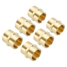 PATIKIL 3/4" x 3/4" Brass NPT Coupler, 6 Pack Female Hex Head Pipe Fitting Coupling for Home Plumbing Pipes Shower Head Bases Coupling, Gold