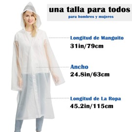 Chubasqueros Impermeables (Paquete de 2), Reutilizable Ponchos Impermeables Chaquetas Capa Lluvia con Mangas y Capucha para Mujer y Hombre (Blanco)
