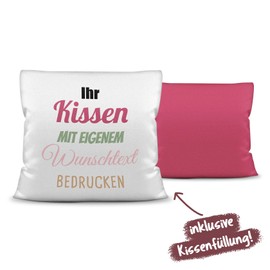 Print Royal Kissen selbst gestalten mit WUNSCHTEXT - individuell bedruckt mit eigenem Text oder Namen - Personalisierte Geschenkidee/Kopfkissen mit Spruch beschriften - Farbkissen Rückseite Pink