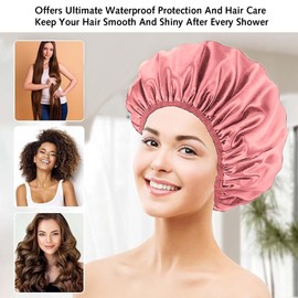 1 pcs Shower Cap, Triple Layer Shower Cap for Women, Waterproof Shower Cap with Microfiber Liner, Practical Bathing Accessories, Soft Hair Wrap, Reusable Large Shower Cap for Long Hair (Black) (pink)