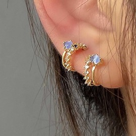 Erimberate Bohemian Crystal Sapphire Stud Earrings Gold Cz Opal Hoop Earrings Blue Moonstone Circle Hoop Earrings Small Rhinestone Opal Earrings Jewelry for Women Gifts