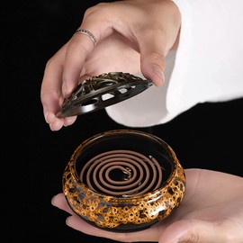 Ceramic Incense Burner， Cone Incense Holder, Ceramic Censer Suitable For Incense Cones/Coils/Sticks, There Are 20 Incense Cones+ Metal Incense Holder+Fireproof Cotton Inside.