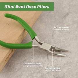 LEONTOOL Mini Bent Nose Pliers with Serrated Jaw 4.7 Inches Bent Chain Nose Pliers for Jewelry Making Wire Cutter for Crafting and Repair Working in Tight Spaces