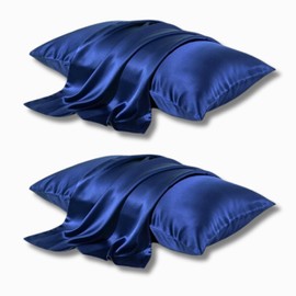 2PCS Mulberry Silk Pillowcase, Silk Pillowcases for Hair and Skin, Hypoallergenic Pillow Cases Soft Smooth Breathable with Hidden Zipper Uk Standard Size 48 X 74 Cm (Navy)
