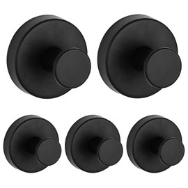 BIRDDIE 5 Pack Suction Cup Towel Hooks, Wall Mount Robe Holder, Heavy Duty Wall SUS304 Waterproof Stainless Steel Hooks for Bedroom, Bathroom, Kitchen, Hotel and Office (Matte Black*5)