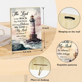 Christian Wood Plaques Desk Sign, Bible Verses Wall Decor The Lord Is My Rock - Psalm 18:2 Wall Art, Religious Gifts For Women, Desk Sign Scripture Wall Decor Prayer Room Decor -Ls04