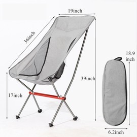 HIMAVANTA Ultralight Folding Camping Chair with Carry Bag, Aluminum Frame, Portable Outdoor Chairs for Lawn, Patio, Beach, Camp (Grey, High Back)