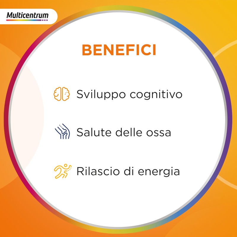 Multicentrum Junior Integratore alimentare Multivitaminico Completo, apporto completo formulato per