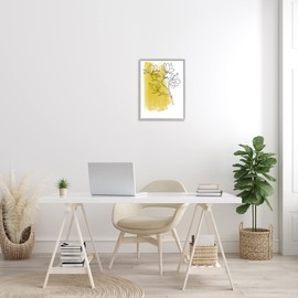 Stupell Industries Tree Blossom Branch Line Drawing Yellow Brush Pattern, Designed by Bronwyn Baker Gray Framed Wall Art, 16 x 20