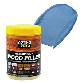 VAN VOTZ Waterproof Wood Filler [17oz, Colonial-Blue] - Exterior Grade Wood Repair in 18 Paintable and Stainable Colors. Strong Adhesion and Durability in All Weather Conditions.