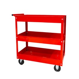 BIG RED Steel Rolling Service Tool Cart with 3 Tires , Heavy Duty Utility Cart on Wheels with Two Brake for Office，Kitchen，warehouse,400 lbs Capacity,Red