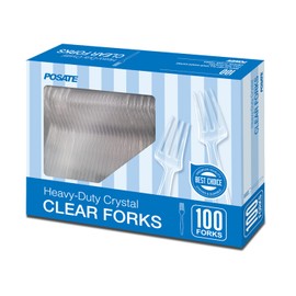 POSATE POSATE Heavy Weight Plastic Forks, Clear Disposable, 100 Count