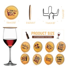 8 Pcs Wine Glass Covers – Funny Wood Drink Covers for Charcuterie & Outdoor Parties – Reusable Wooden Glass Toppers Keep Bugs & Debris Out Lids