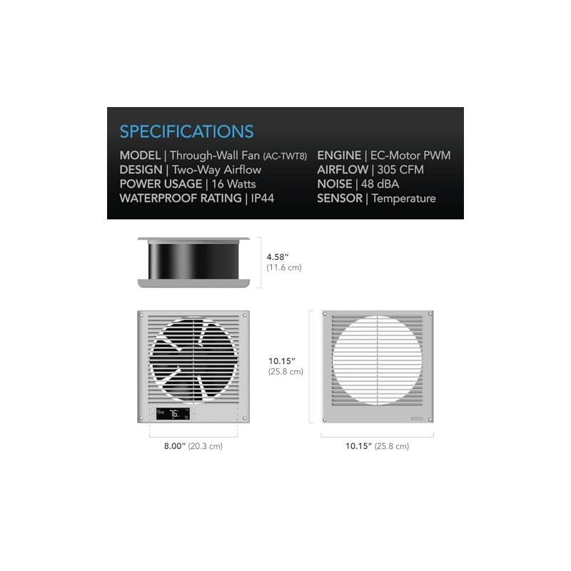 AC Infinity Room to Room Fan 8”, Two-Way Reversible Airflow