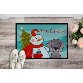 Caroline's Treasures BB1851MAT Snowman with Weimaraner Doormat 18x27 Front Door Mat Indoor Outdoor Rugs for Entryway, Non Slip Washable Low Pile, 18H X 27W