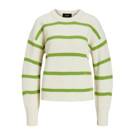 JJXX Women's Jxmila Twist Stripe Crew Neck Knit Sn Pullover, Parrot Green/Stripes:/Snow White, M