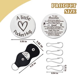 Grandson Birthday Gifts from grandparents Pocket Hug Token Keychains with 4Pcs Metal Spring Hooks Encouragement Inspirational Gift for Grandson Gifts from Grandma Grandpa
