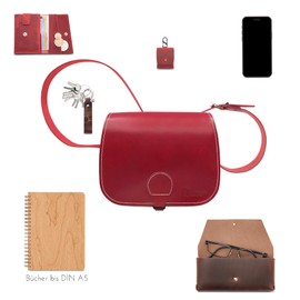 Thielemann Victoria Handbag Made in Germany, Made of Extra Strong Leather Bag for Hanging, Crossbody Bag for Women, Saddle Bag, Leather Bag, Women's Bag, Small Shoulder Bag, red, S, Minimal