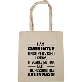 Hippowarehouse I Am Currently Unsupervised I Know, It Scares Me Too. But The Possibilities Are Endless! Tote Shopping Gym Beach Bag 42cm x38cm, 10 litres