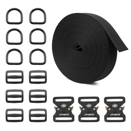 JIPIMON Nylon Strap, 1 Inch Webbing Nylon Strap With Heavy Duty Metal Buckles, Include Tri-Glide Slide Clips Metal D Rings