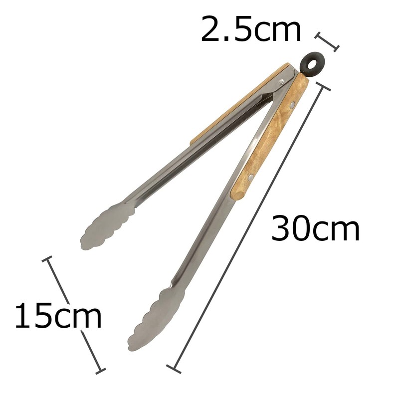 SD-TG12 Outdoor BBQ Tongs, Wood Grip, Stainless Steel, Stopper, 13.8