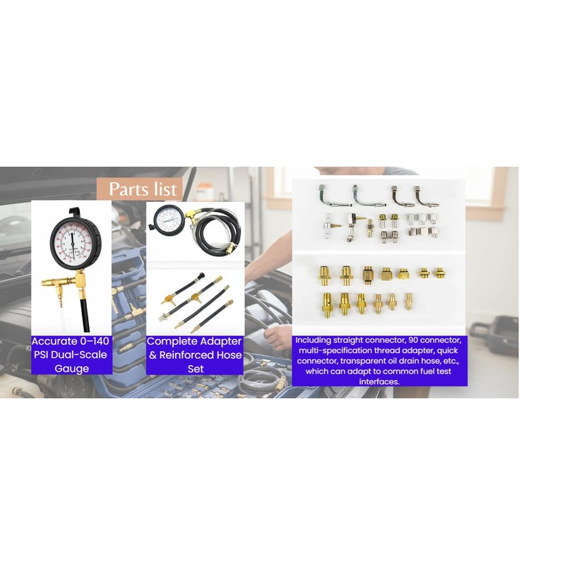 Fuel Injection Pressure Tester Kit 0-140 PSI, Universal Fuel Pump