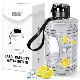 QD.SUZEE Half Gallon Water Bottle,74oz Large Water Jug with Motivational Time Marker & Strap & Handle,Large-Capacity leakproof water bottles for Travel Sport Gym Outdoor（Clear