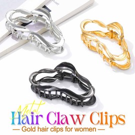 BARTOSI Gold Claw Clips Metal Hair Claw Clips Medium Hair Claw Clip Fashion Hair Accessories for Women and Girls (Pack of 3)