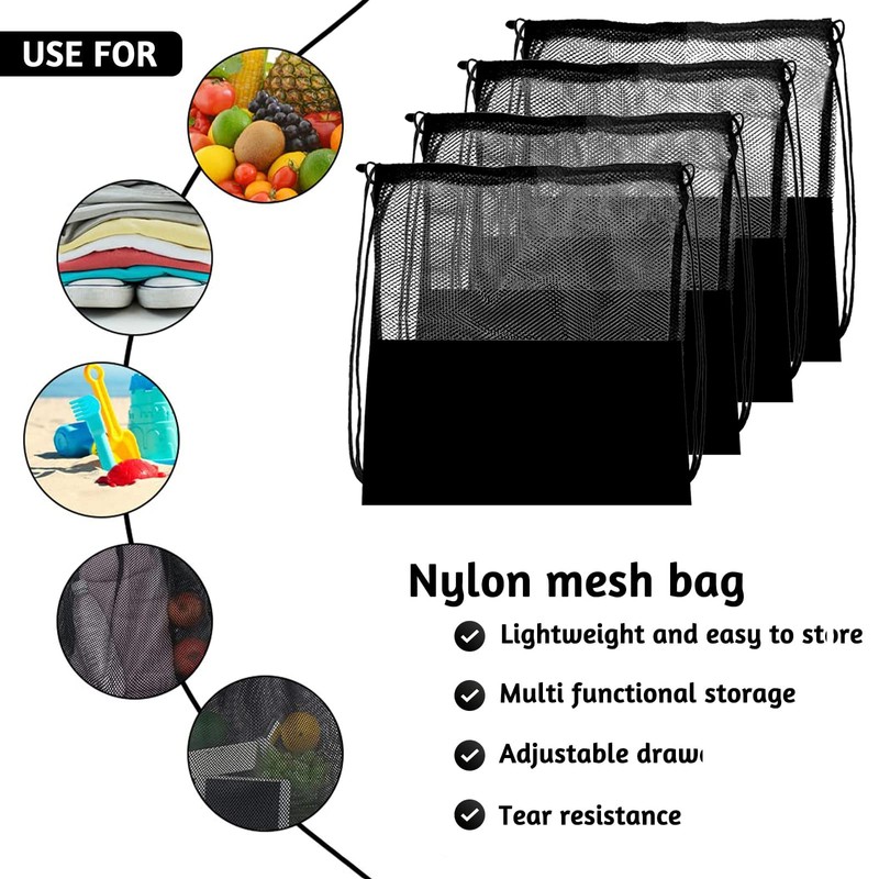 WANGCL 4 Piece Mesh Drawstring Bag, Adjustable Stripe Backpack, Sports