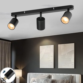 SGGSHENNAN Adjustable Spotlight Ceiling Light Fixture 3 Light Gu10 Track Light Indoor Directional Light Ceiling Spot Light for Kitchen, Bedroom, Picture Wall, Hallway, Office, Bar (Black-3 Light)