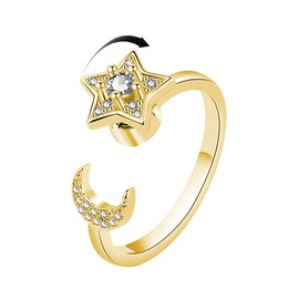 LUTAKU To My Daughter - Fidget Ring Silver Moon Star Anxiety Ring for Women,Stress Reliever Spinner Rings, Adjustable Open Ring,Fidget Jewelry for Women Girls (Gold02)
