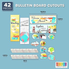 Bulletin Board Borders and Cutouts, Travel Theme Classroom Decor (42 Pieces)