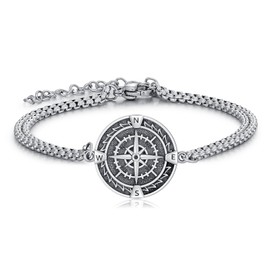 PARYFO Compass Bracelet Sterling Silver Inspirational Compass Bracelet for Men Vintage Amulet Compass Jewellery for Travel Talisman Graduation, Sterling Silver