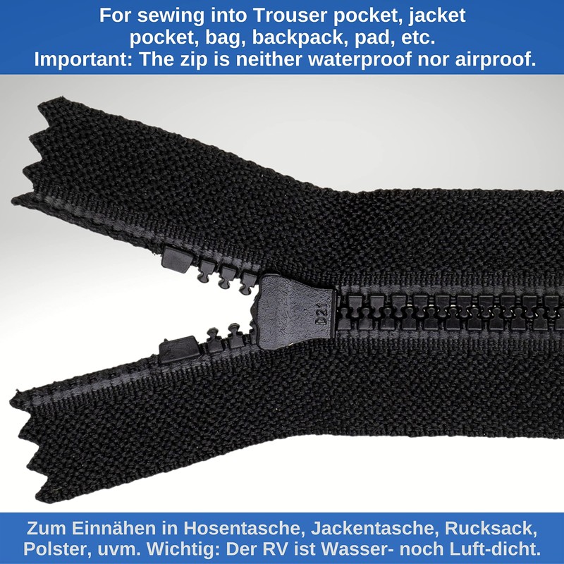 Non-separable zip, pack of 2, 45 cm rail length, in