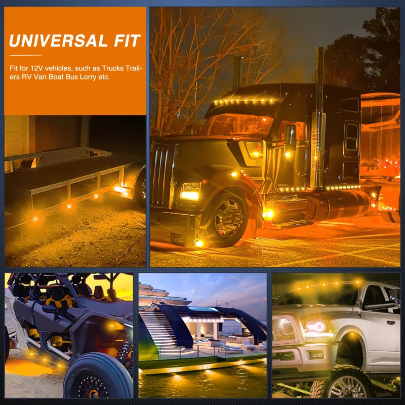 Nilight 3/4Inch Round Marker Light 10PCS Amber LED Clearance Light