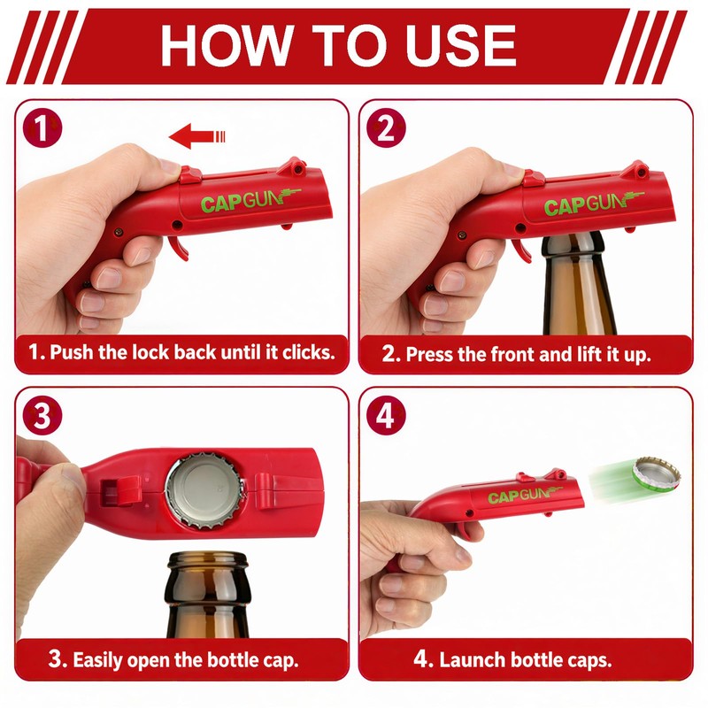 Cap Gun Bottle Opener, 6 Pcs Funny Bottle Cap Gun,