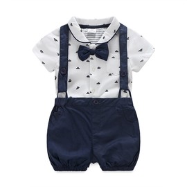 Baby Boys Gentleman Outfits Suits, Infant Short Sleeve Onesies+Bib Pants+Bow Tie Clothing Sets