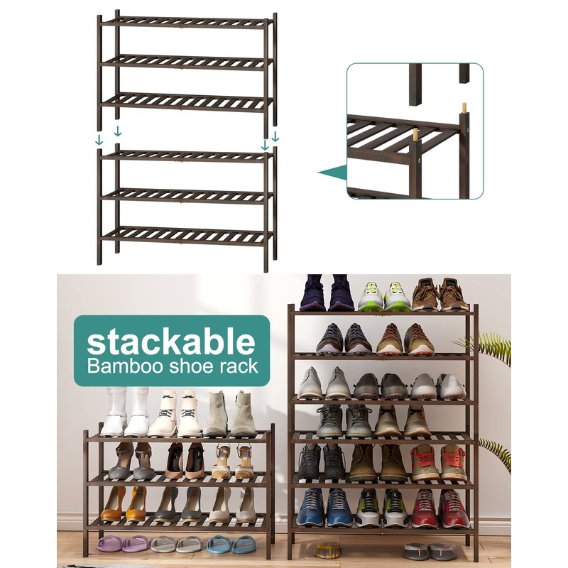 viewcare Shoe Rack for Closet, 3-Tier Bamboo Wood Shoe Racks,