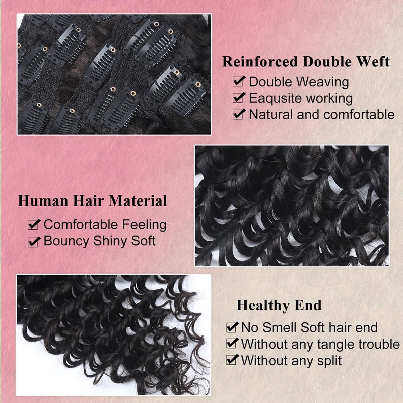 Deep Wave Clip-In Hair Extensions, Glueless Hair Extensions for Black
