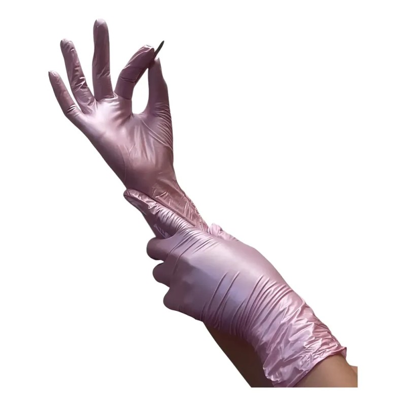 Guantes De Nitrilo Metálicos Uniseal Antideslizantes C/100pz Color Rosa Talla