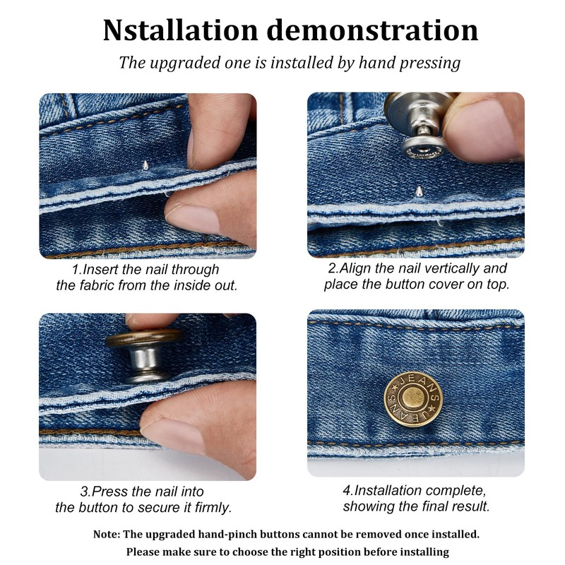 16 pcs Jeans Button Replacement, No Sewing/Tools Needed. Install by