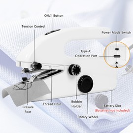 VxoDhuuo Handheld Sewing Machine, Mini Sewing Machine, Dual Electric Power Mode, Easy to Use, Portable Sewing Machines Kits for Beginners, Easy Sewing of Clothes and Fabrics, Suitable for DIY (White)