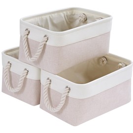 Mangata Small Storage Box, Thickened Fabric Storage Basket with Handles for Shelves Toy (S, 3 Pack)