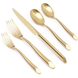 Gold 20-Piece Silverware Set with Handle, Stainless Steel Flatware Set, Cutlery Set Mirror Polished, Dishwasher Safe, Service for 4