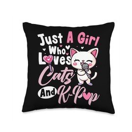 Just A Girl Who Loves Cats K-Pop Cat Lover Korean Fan Throw Pillow