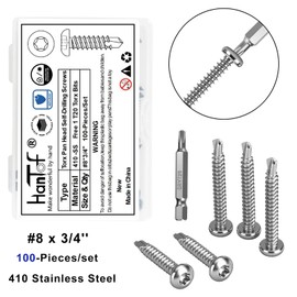 HanTof 100Pcs Torx Drive High-Strength Quick Tapping Screws for Metal, #8 x 3/4" Pan Head Self Drilling Screws, 410 Stainless Steel Sheet Metal TEK Screws Assortment with 1 Pcs T20 Bits